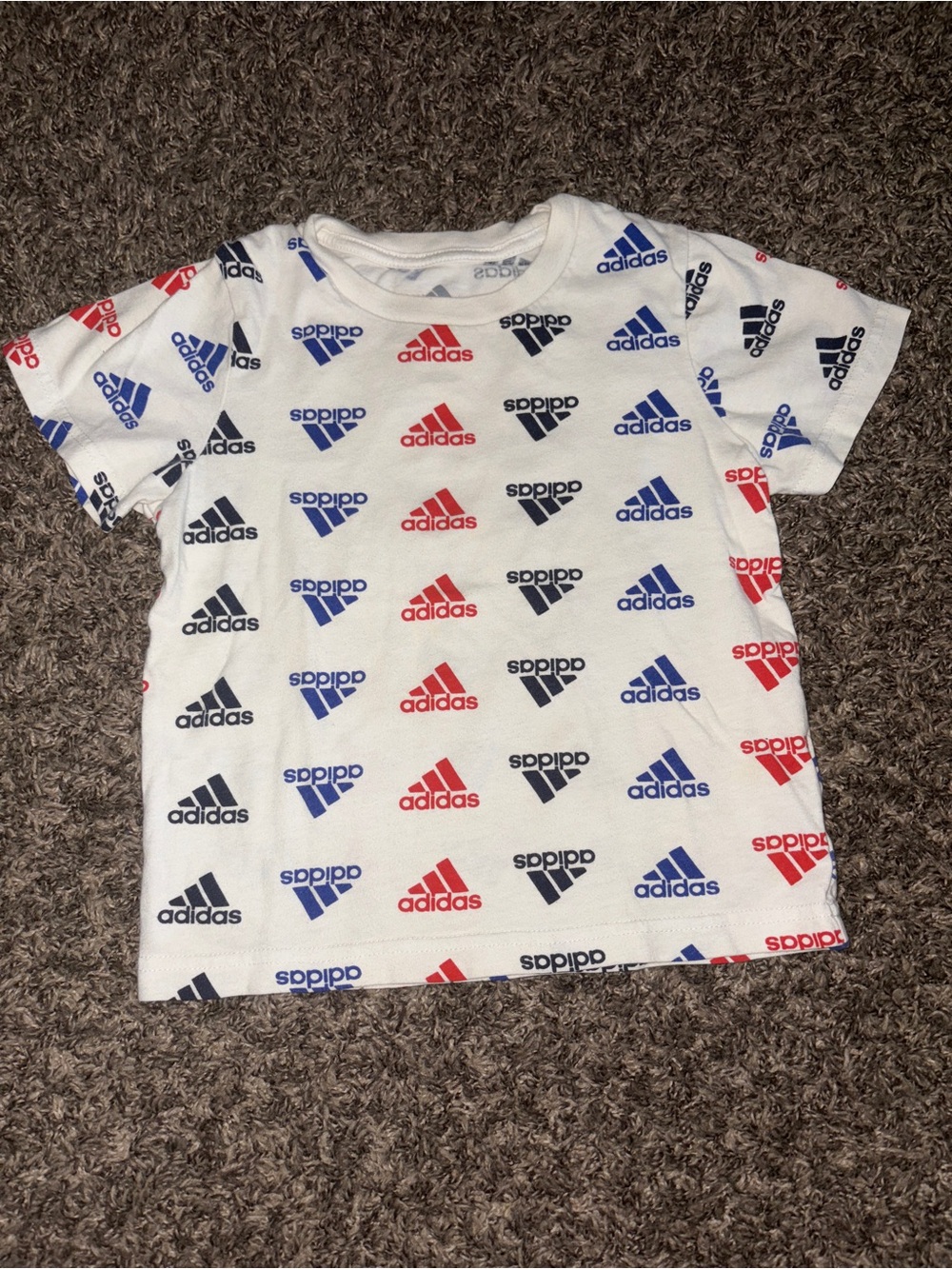adidas White Kids Tee with Red, Blue & Black Logo Print